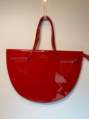 KOS Design Katalin Kaliczky Patent Leather Half Moon Tote Shoulder Bag Large Zip